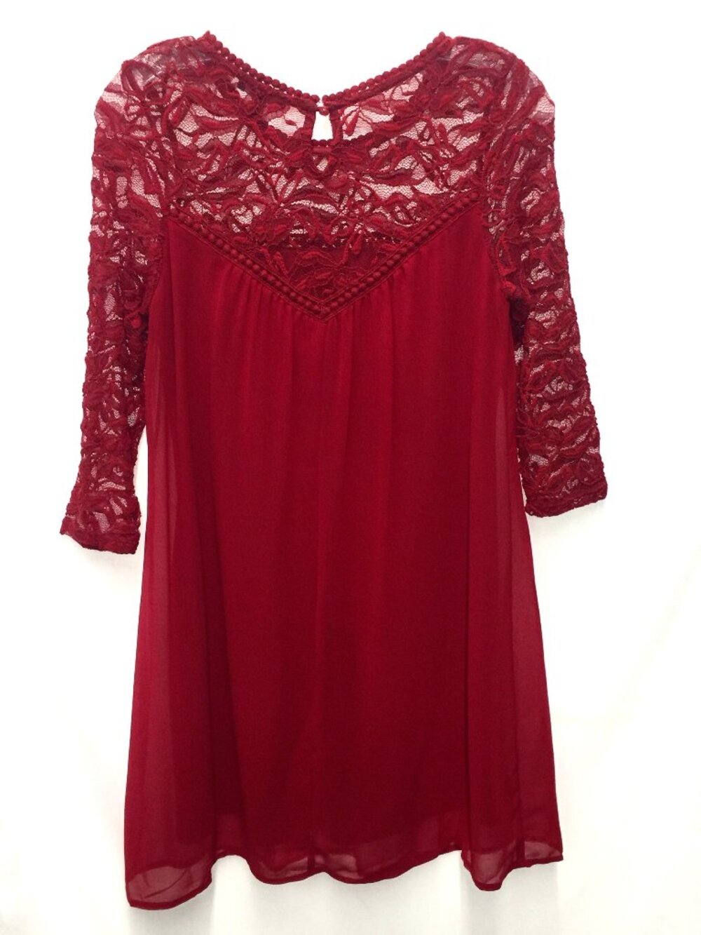 As U Wish Red 3/4 Sleeve Boho Dress, Size Small - NEW